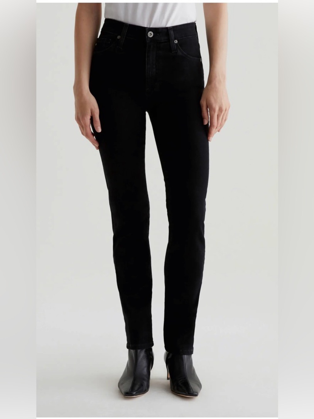 AG Jeans Black Mari Mid-Rise Slim Straight Leg Adriano Goldschmied